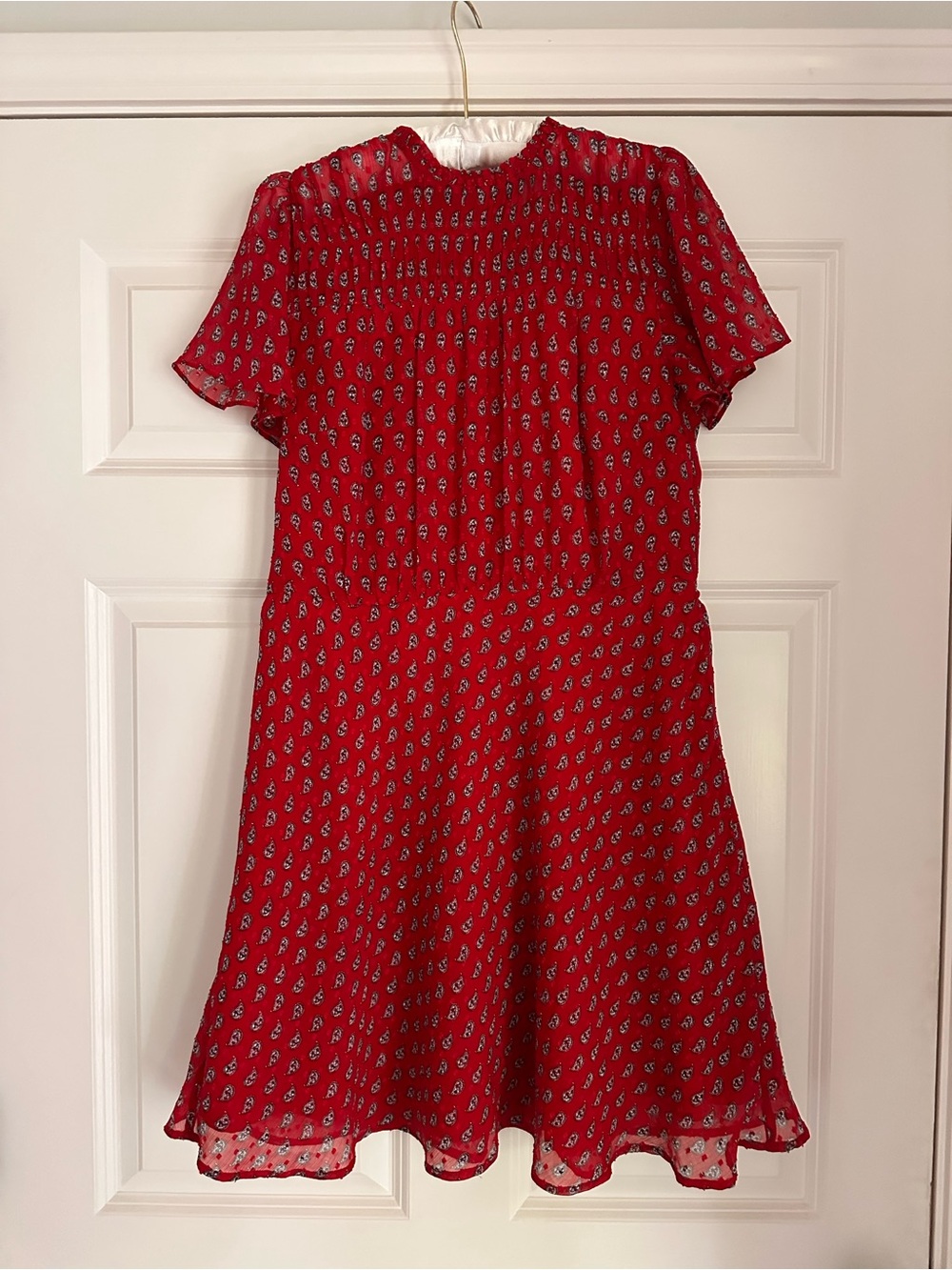 LOFT Red Paisley Short Sleeve Dress